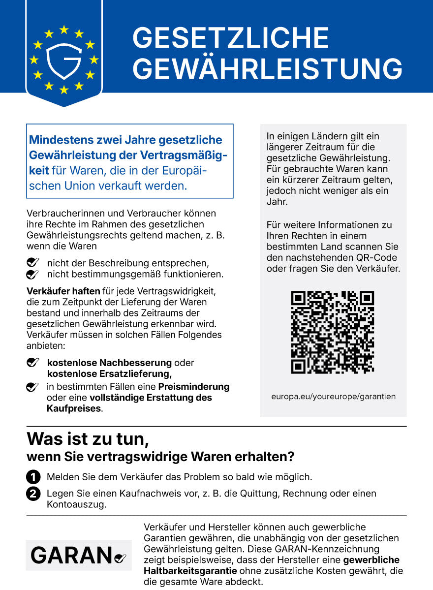 Offizielles EU-Gewährleistungslabel in deutscher Sprache